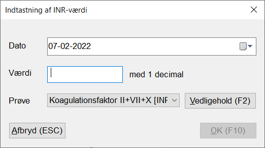 AK-skema - indtastning af INR-værdi
