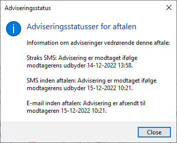 Aftalekalenderen adviseringsstatus